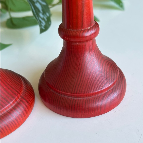 Vintage Red Wood Candle Holders Pair Made in Sweden - Picture 5 of 12